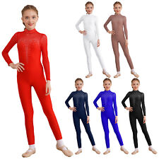 UK Girls Gymnastics Leotard Unitard Full Length Ballet Dance Jumpsuit Bodysuits