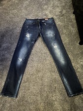 Voi London Men’s W32R Blue Denim Jeans with Rip Details