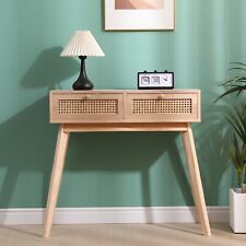 Rattan Console Table Living Room Bedroom 2 Drawers Storage Shelving Furniture