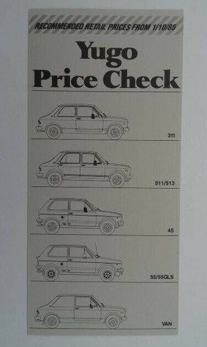 Yugo cars price list 1985 - cars,