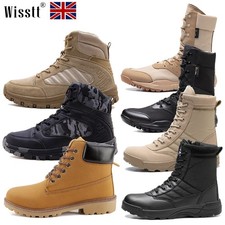 Mens Military Shoes Army Combat Leather Suede Ankle Work Boots Outdoor Camping