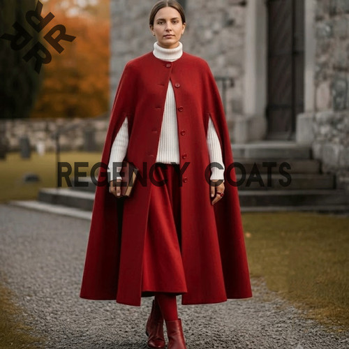Crimson red wool cape - wool, elegant