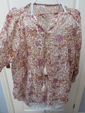 Indian Cotton Gauze Hippie Top Size 14 16 Boho Summer Holiday Tassel Lightweight