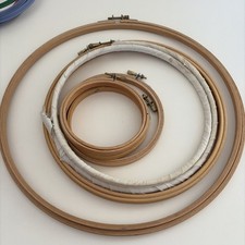 Bundle 6 Wooden Embroidery Hoops Frames Circular Various Sizes