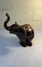 Fosters Pottery Cornwall elephant brown drip glaze retro vintage 14cm