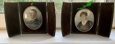 Superb Victorian Miniature Art  Portraits In Leather Box Frames Enoch Fairhurst