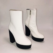 Shellys London White Leather High Heel Platform Ankle Boots UK 4.5 Uk 37