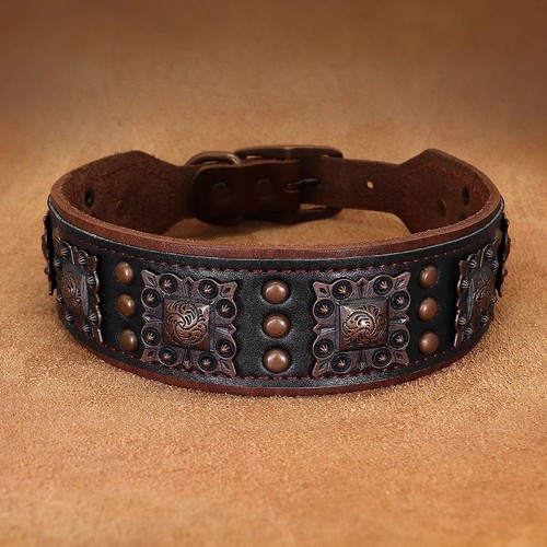 Wide luxury leather studded - leather,