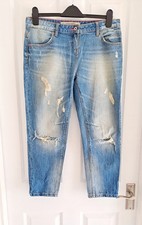 Next Boyfriend Slouch Distressed Jeans Womens Blue Wash 7/8 size 8 Petite 