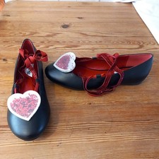 Lulu Hun Shoes Rockabilly Size 3  Womens Black Flat Tie Pumps confetti Heart NEW