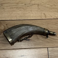 ANTIQUE BUFFALO HORN AND BRASS FIELD POWDER FLASK 