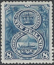 NEW ZEALAND 1898 8d Prussuan-blue no watermark, mint hinged. SG 255a. Cat.£100.