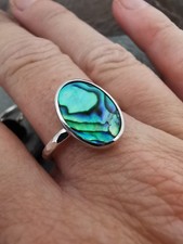 Sterling Silver Abalone (Paua Shell) Ring Large 14×10mm Setting