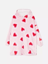 Primark Love Heart Pink Snuddie Hood Oversize Fleece Blanket Hoodie Size M/L