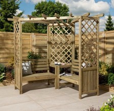 Rowlinson Pemberley Wooden Garden Corner Arbour Bench Seat Trellis Timber 4 Seat
