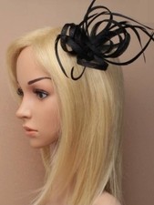 Black Looped Ribbon Sinamay Flower Loops & Feathers Fascinator on Hair Clip