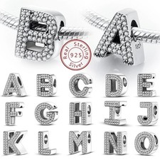 Genuine S925 Sterling Silver Charm Bead Alphabet Birthday Letters Names A-Z