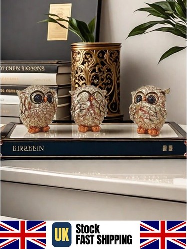 Gold owl figurine set three - gold,