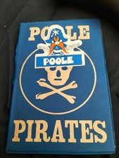 POOLE PIRATES VINTAGE SPEEDWAY PROGRAMME BOARD WITH STICKERS