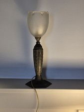 Beautiful, Metal Base Lamp, With Original Glass Shade, Made In France 1930's