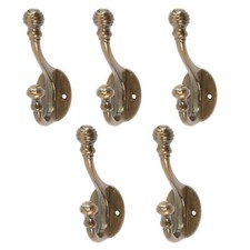 5x Ball End Hat & Coat Hook Cast Iron Antique Vintage Style W30mm x H95mm Brass