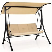 Garden Patio Swing Chair 3-Seater Hammock Bench with Adjustable Polyester Canopy