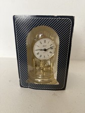 Vintage Small Hermle Anniversary Clock Glass Dome Quartz Made In Germany Boxed