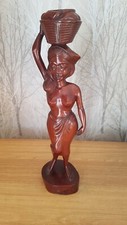 african carved Hardwood half nude woman Figure Bali 39 cms tall  fab Condition