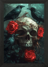 Skull with Crows and Roses