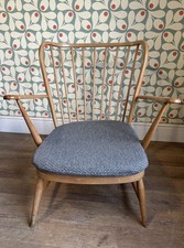 Mid Century Vintage Ercol Double Bow Easy Chair Model 364 New Webbing