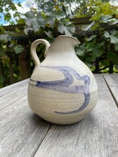 Vintage Hand Thrown Studio Pottery Jug with Blue Swallow / Swift & Sun Design