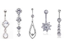 Silver belly bar diamanté - uk,