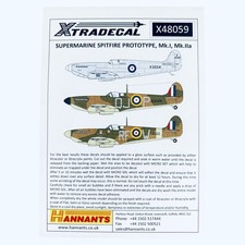 Xtradecal 1/48 Supermarine Spitfire Prototype, Mk.I, Mk.IIa Decals (X48059)