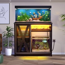 40-50 Gallon Metal Aquarium Stand w/ LED Light 3-Tier Storage Cabinet For Fish