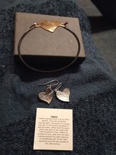 St Justin Pewter Hearts Bangle And Drop Earrings. 