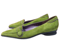 Rebecca Sanver - green suede pointy toe flat shoes UK 5, EU 38