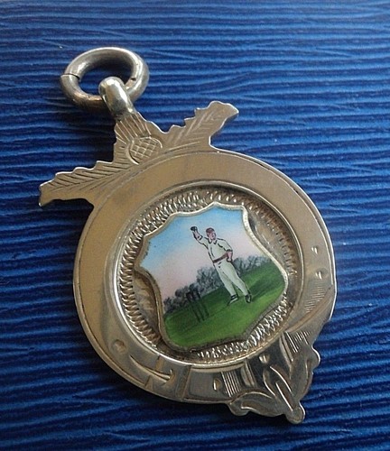Silver enamel cricket medal - silver,