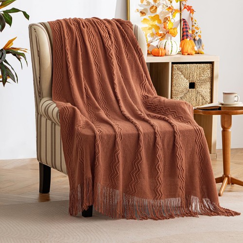 Fall orange knitted throw - fall,