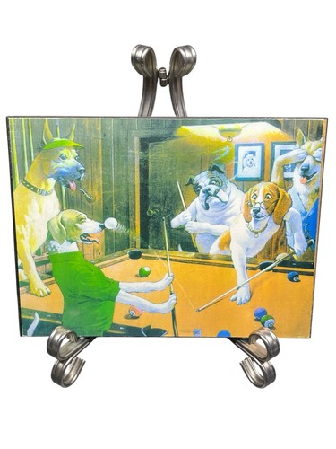 Dogs playing pool wood - dogs, wall