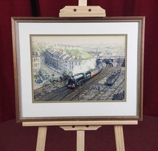 Steam Train Giclee Art Prints Wood Frame Size 21.5" x 17.5" Vintage
