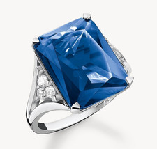 Thomas Sabo Cocktail Ring Blue White Stones Silver TR2339-166-1 Size 50 RRP £125