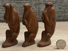 Vintage Set of 3 Wooden Figurines, The Three Wise Monkeys, 11.1cm - 11.6cm
