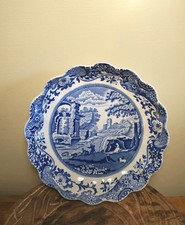 Spode Blue Italian Round Dish Fluted 17 cms Diameterade In England Vintage VGC