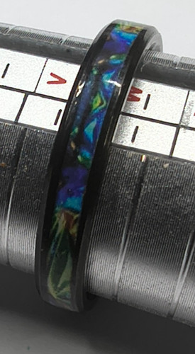 Black opal inlay ring - opal, blue