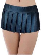 STUNNIG  JUST 8 INCHES WET LOOK  PLEATED MICRO MINI SKIRT