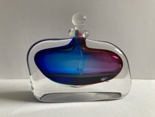 Signed Vintage Chris Comins Art Glass Sommerso Flat Perfume Bottle