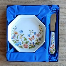 Aynsley English Bone China Cottage Garden Butter Dish and Knife Set 