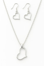 925 Sterling Silver Heart Necklace & Earrings Set – Gift for Her + Bag