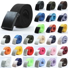 Unisex Men Women Cotton Plain Webbing Canvas Belt Adjustable Black Silver Buckle