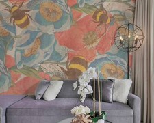 Removable wallpaper Magicstick Red Poppies And Garden Bumblebees self adhesive